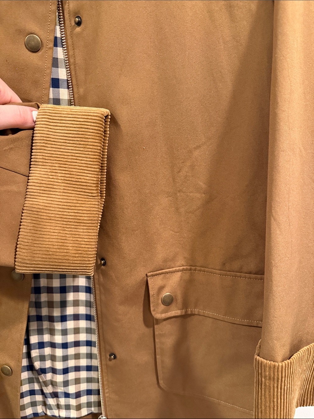 Sezane Brown Tan Cotton Raincoat with Corduroy Trim - Picture 3 of 5